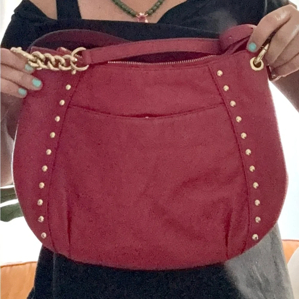 Michael Kors Red Studded Leather Shoulder and Crossbody Bag